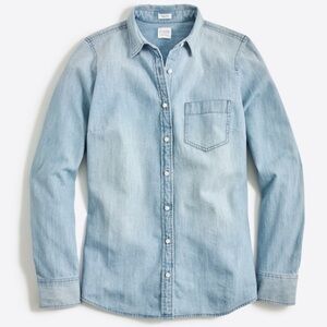 J. Crew Chambray The Perfect Fit Shirt - Light Blue Casual Button Down